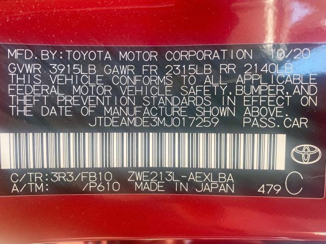 Photo 10 from auction – 2021 TOYOTA COROLLA LE with VIN JTDEAMDE3MJ017259