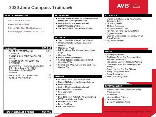 Photo 10 from auction – 2020 JEEP COMPASS TR with VIN 3C4NJDDB9LT214773
