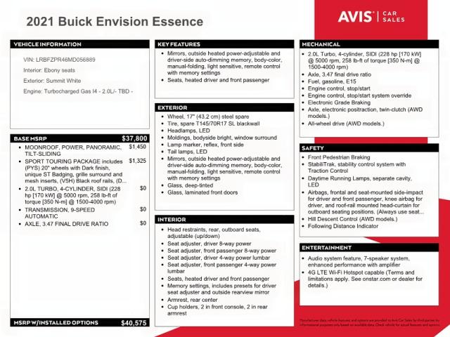 Photo 10 from auction – 2021 BUICK ENVISION E with VIN LRBFZPR46MD056889