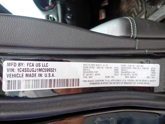 Photo 10 from auction – 2021 DODGE DURANGO SR with VIN 1C4SDJGJ1MC599321