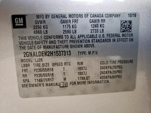 Photo 10 from auction – 2017 CHEVROLET EQUINOX PR with VIN 2GNALDEK2H1537313