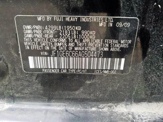 Photo 9 from auction – 2010 SUBARU IMPREZA 2. with VIN JF1GE6C66AG504473