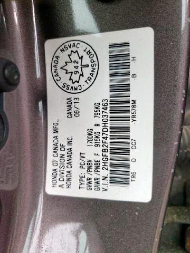Photo 9 from auction – 2013 HONDA CIVIC LX with VIN 2HGFB2F47DH037463