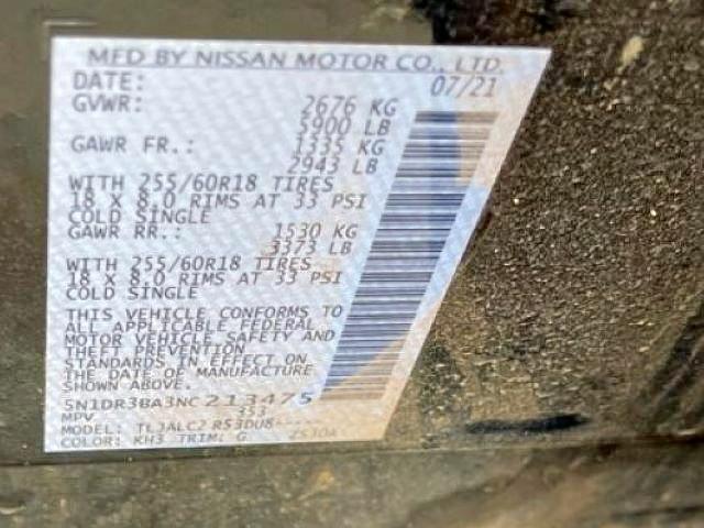 Photo 10 from auction – 2022 NISSAN PATHFINDER with VIN 5N1DR3BA3NC213475