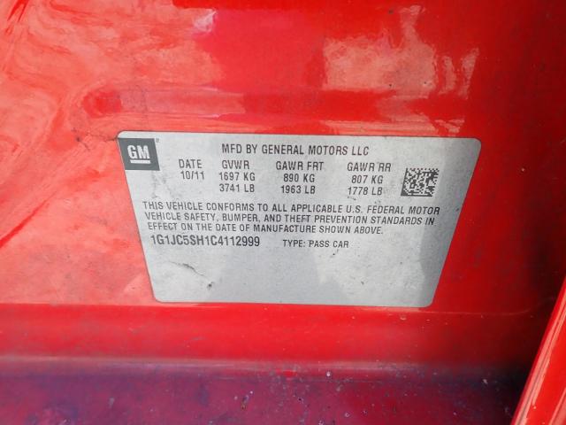Photo 10 from auction – 2012 CHEVROLET SONIC LT with VIN 1G1JC5SH1C4112999