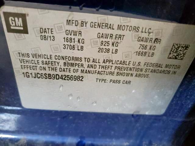 Photo 10 from auction – 2013 CHEVROLET SONIC LT with VIN 1G1JC6SB9D4256982