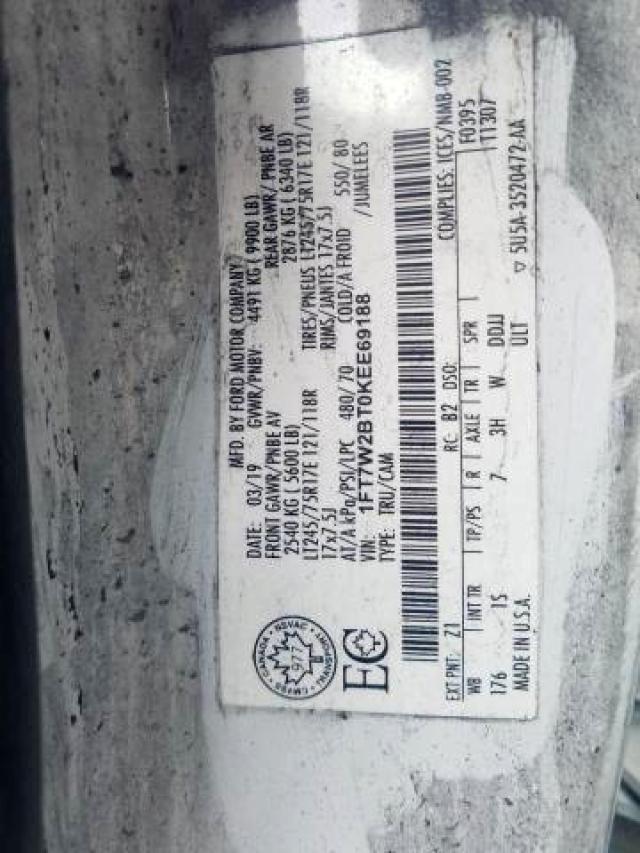 Photo 9 from auction – 2019 FORD F250 SUPER with VIN 1FT7W2BT0KEE69188