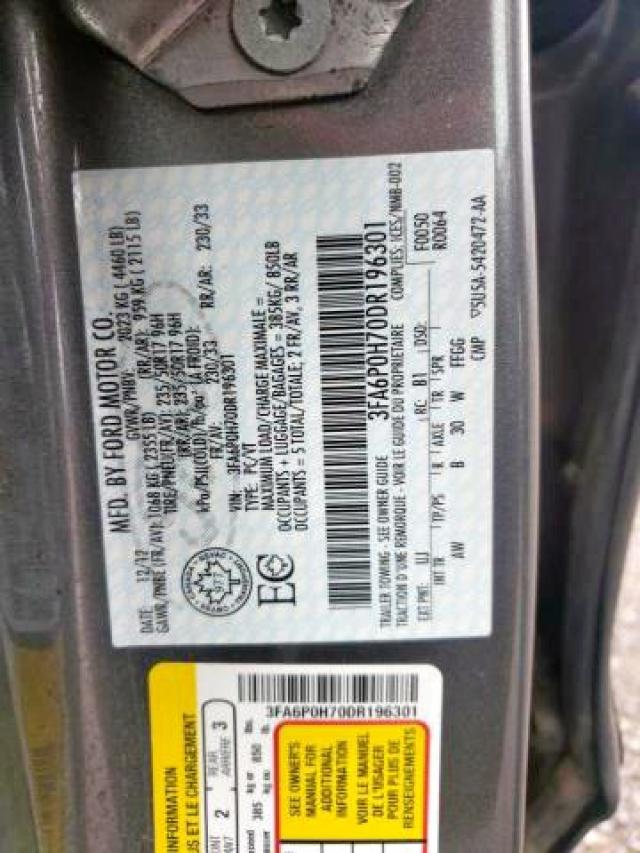 Photo 9 from auction – 2013 FORD FUSION SE with VIN 3FA6P0H70DR196301