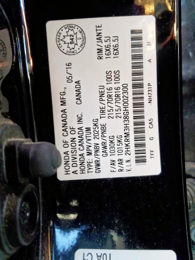 Photo 9 from auction – 2016 HONDA CR-V LX with VIN 2HKRM3H38GH002300