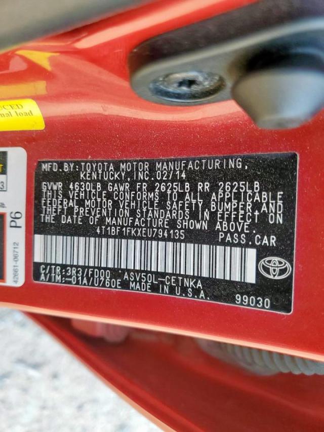 Photo 10 from auction – 2014 TOYOTA CAMRY L with VIN 4T1BF1FKXEU794135