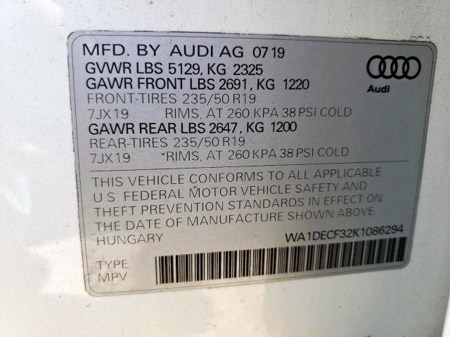 Photo 10 from auction – 2019 AUDI Q3 PREMIUM with VIN WA1DECF32K1086294