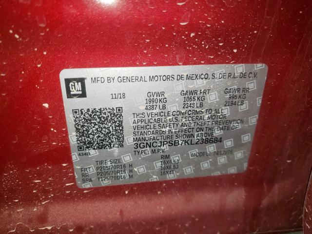 Photo 10 from auction – 2019 CHEVROLET TRAX 1LT with VIN 3GNCJPSB7KL238684