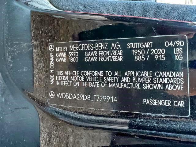 Photo 10 from auction – 1990 MERCEDES-BENZ 190 E 2.6 with VIN WDBDA29D8LF729914
