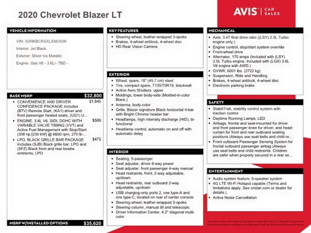 Photo 10 from auction – 2020 CHEVROLET BLAZER 2LT with VIN 3GNKBCRSXLS563506