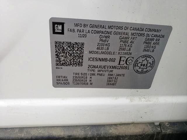 Photo 9 from auction – 2021 CHEVROLET EQUINOX LT with VIN 2GNAXUEVXM6126091