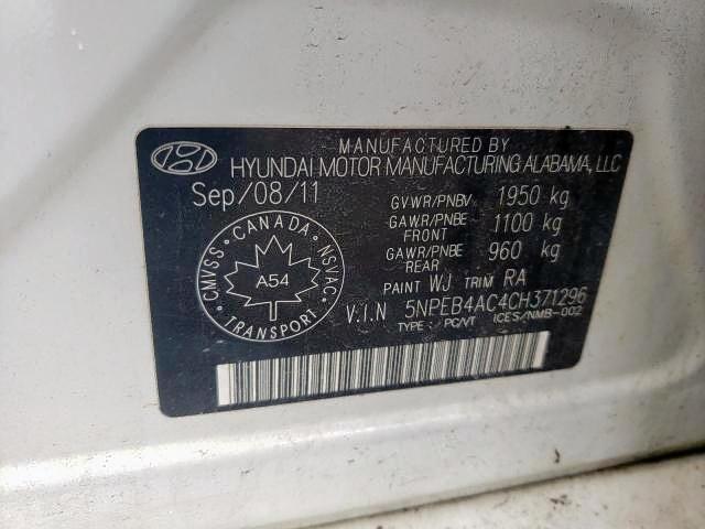 Photo 9 from auction – 2012 HYUNDAI SONATA GLS with VIN 5NPEB4AC4CH371296