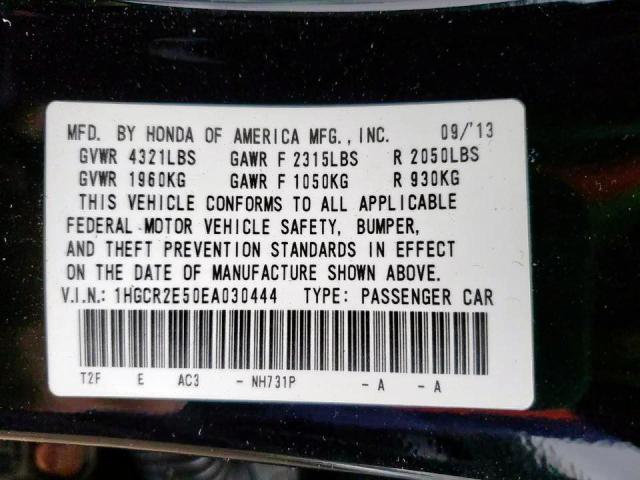 Photo 10 from auction – 2014 HONDA ACCORD SPO with VIN 1HGCR2E50EA030444