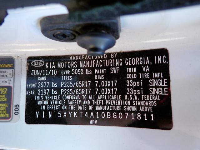 Photo 10 from auction – 2011 KIA SORENTO BA with VIN 5XYKT4A10BG071811