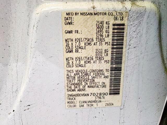 Photo 10 from auction – 2019 NISSAN FRONTIER S with VIN 1N6AD0EV6KN702890