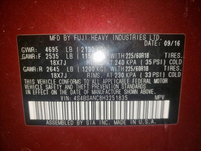 Photo 10 from auction – 2017 SUBARU OUTBACK 2. with VIN 4S4BSANC8H3251835