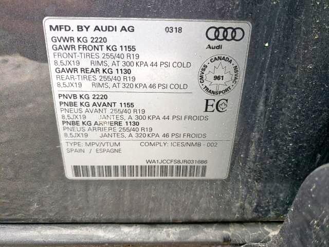 Photo 9 from auction – 2018 AUDI Q3 PREMIUM with VIN WA1JCCFS8JR031686