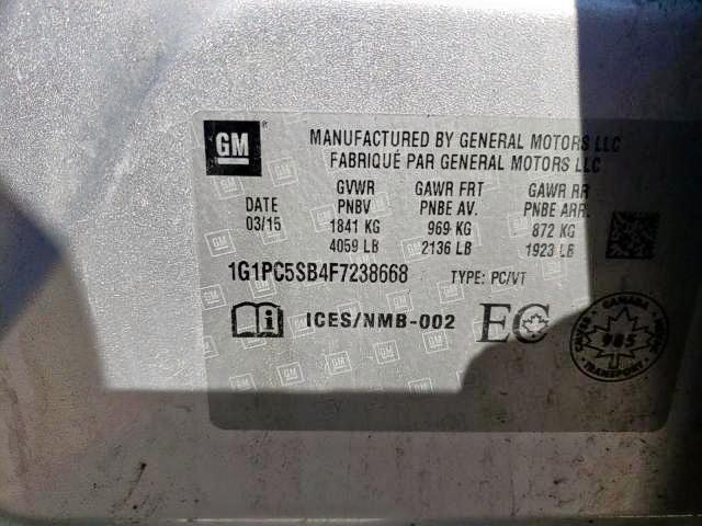 Photo 9 from auction – 2015 CHEVROLET CRUZE LT with VIN 1G1PC5SB4F7238668