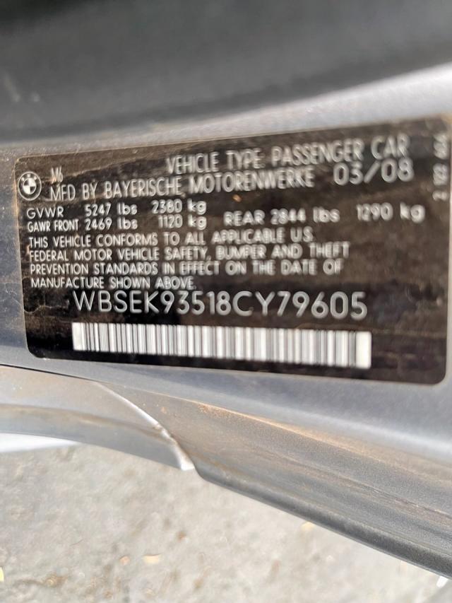 Photo 10 from auction – 2008 BMW M6 with VIN WBSEK93518CY79605