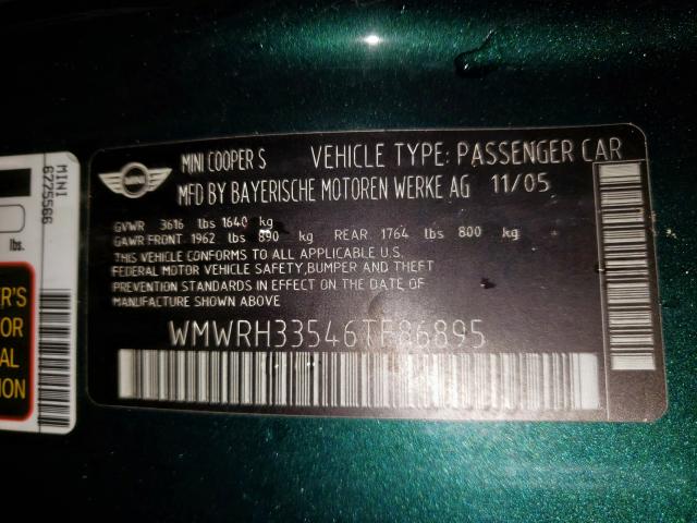 Photo 10 from auction – 2006 MINI COOPER S with VIN WMWRH33546TF86895