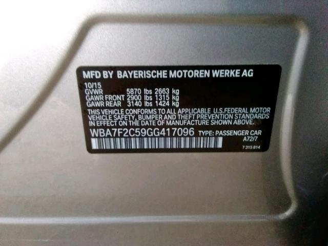 Photo 10 from auction – 2016 BMW 750I XDRIV with VIN WBA7F2C59GG417096