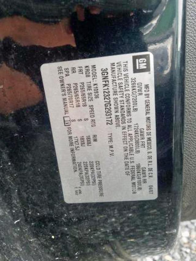 Photo 9 from auction – 2007 CHEVROLET AVALANCHE with VIN 3GNFK12327G293172