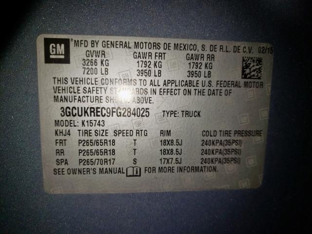 Photo 10 from auction – 2015 CHEVROLET 1500 SILVE with VIN 3GCUKREC9FG284025