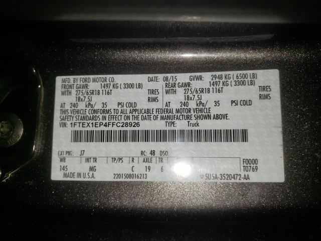 Photo 10 from auction – 2015 FORD F150 SUPER with VIN 1FTEX1EP4FFC28926