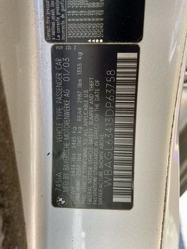 Photo 10 from auction – 2003 BMW 745 I with VIN WBAGL63413DP63758