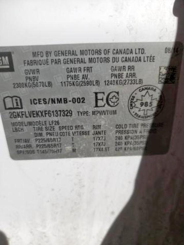 Photo 9 from auction – 2015 GMC TERRAIN SL with VIN 2GKFLVEKXF6137329