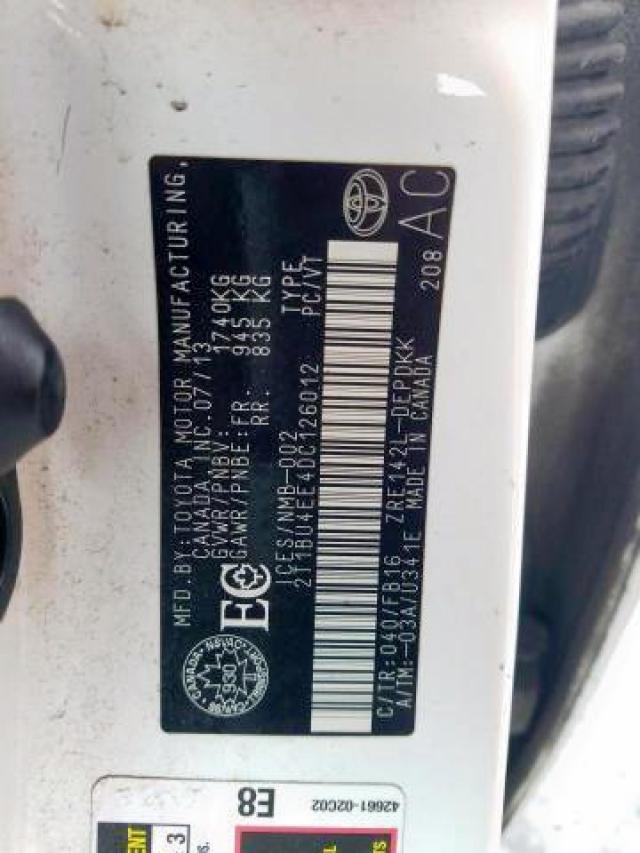 Photo 9 from auction – 2013 TOYOTA COROALLA with VIN 2T1BU4EE4DC126012