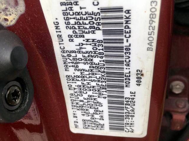 Photo 10 from auction – 2003 TOYOTA CAMRY LE with VIN 4T1BE32K63U148138