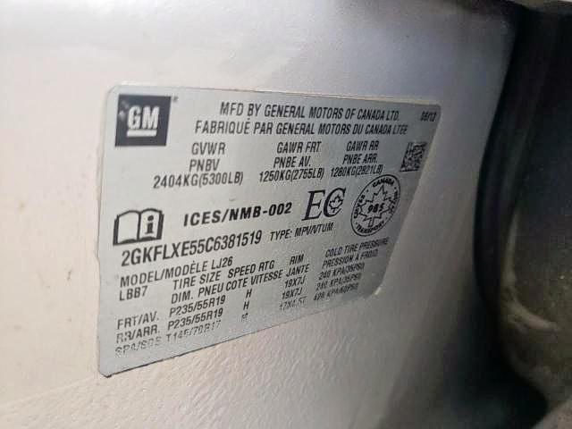 Photo 9 from auction – 2012 GMC TERRAIN SL with VIN 2GKFLXE55C6381519