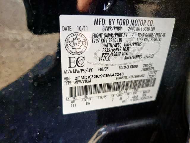 Photo 9 from auction – 2012 FORD EDGE SE with VIN 2FMDK3GC9CBA42243