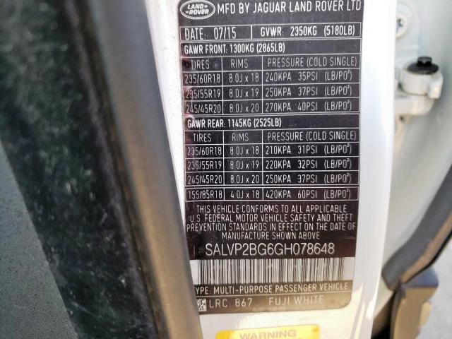 Photo 10 from auction – 2016 LAND ROVER RANGE ROVE with VIN SALVP2BG6GH078648