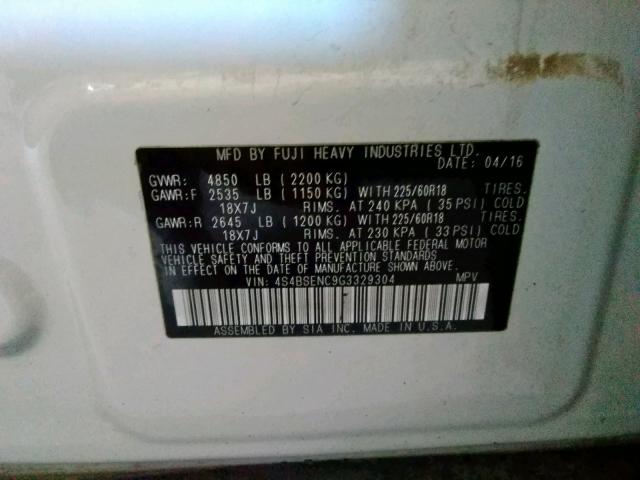 Photo 10 from auction – 2016 SUBARU OUTBACK 3. with VIN 4S4BSENC9G3329304