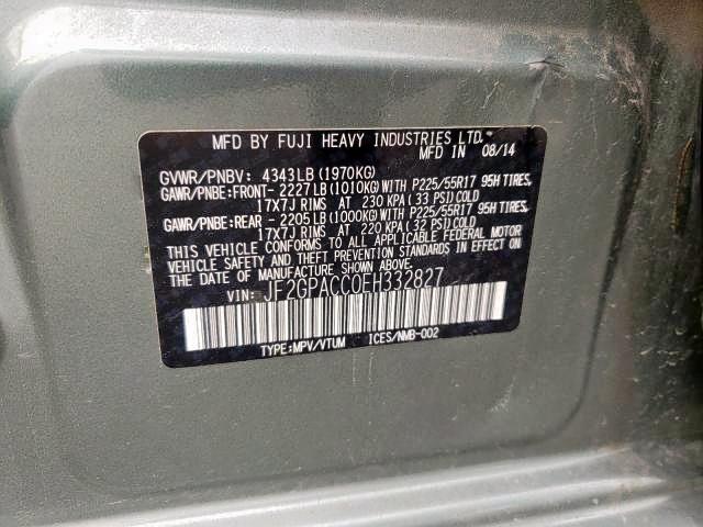 Photo 9 from auction – 2014 SUBARU XV CROSSTR with VIN JF2GPACC0EH332827