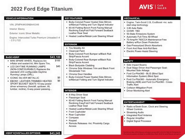 Photo 10 from auction – 2022 FORD EDGE TITAN with VIN 2FMPK4K93NBA45348