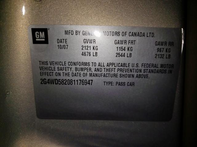 Photo 10 from auction – 2008 BUICK LACROSSE C with VIN 2G4WD582081176947