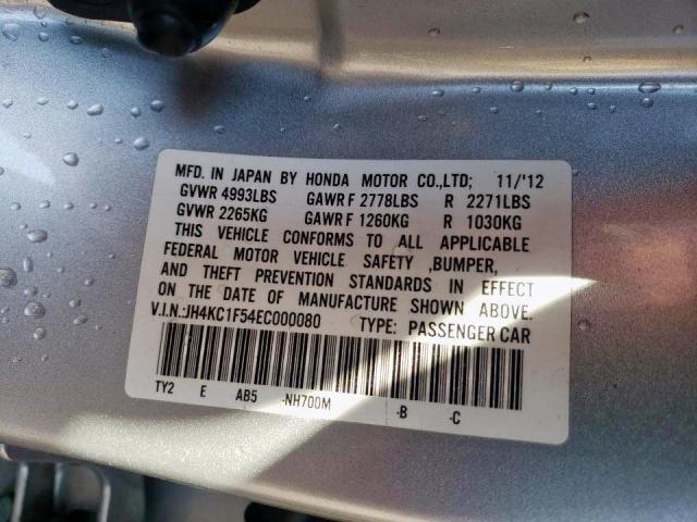 Photo 10 from auction – 2014 ACURA RLX TECH with VIN JH4KC1F54EC000080