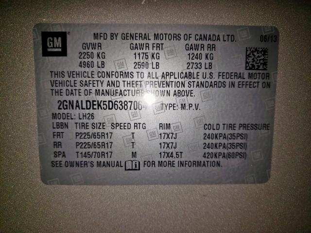 Photo 10 from auction – 2013 CHEVROLET EQUINOX LT with VIN 2GNALDEK5D6387064