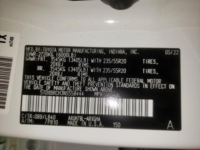 Photo 10 from auction – 2022 TOYOTA HIGHLANDER with VIN 5TDXBRCH3NS558444