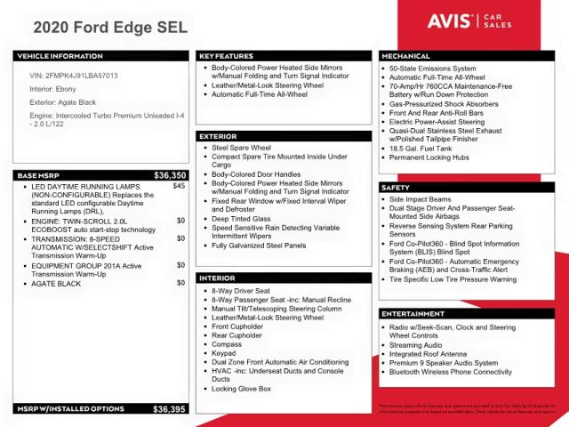 Photo 10 from auction – 2020 FORD EDGE SEL with VIN 2FMPK4J91LBA57013
