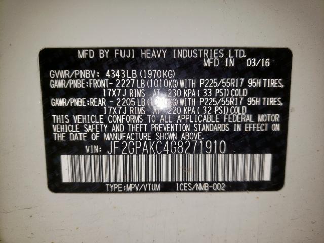 Photo 10 from auction – 2016 SUBARU CROSSTREK with VIN JF2GPAKC4G8271910