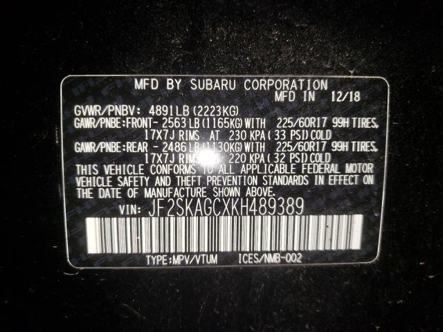 Photo 10 from auction – 2019 SUBARU FORESTER P with VIN JF2SKAGCXKH489389