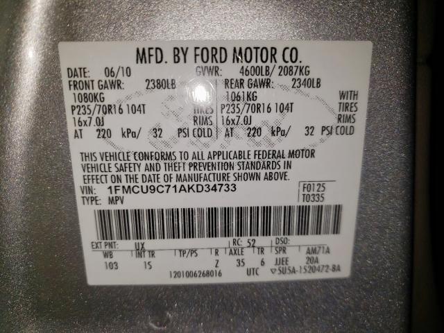 Photo 10 from auction – 2010 FORD ESCAPE XLS with VIN 1FMCU9C71AKD34733